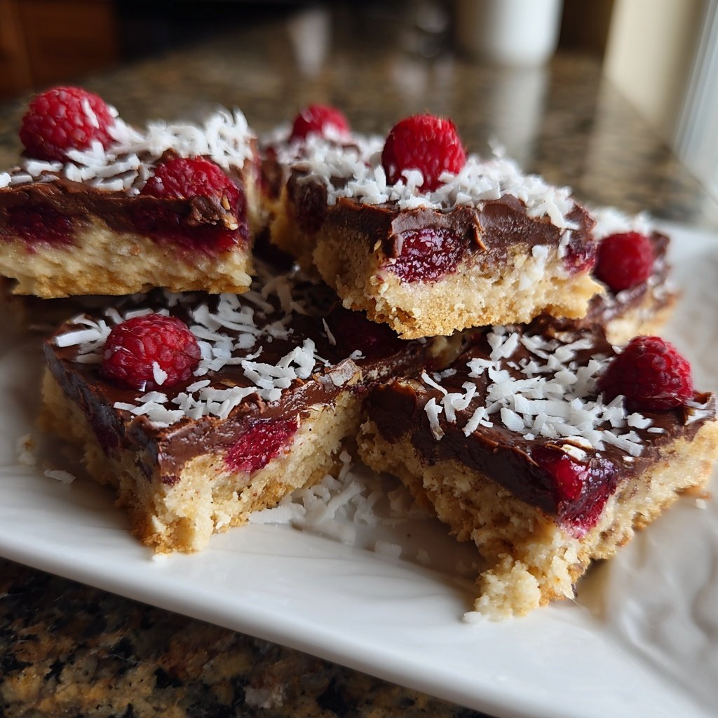 Chocolate Raspberry Coconut Squares