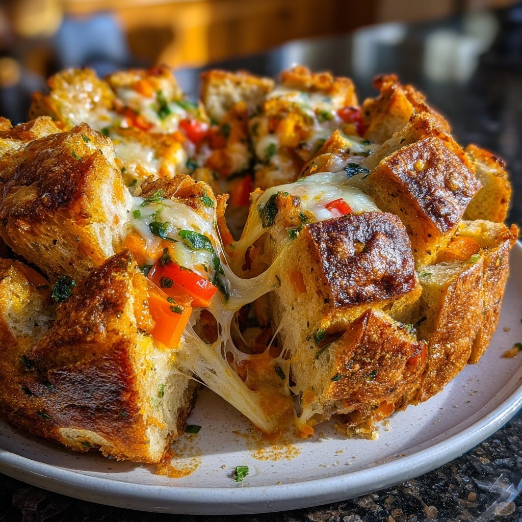 Super Bowl Cheesy Veggie Pull Apart Bread