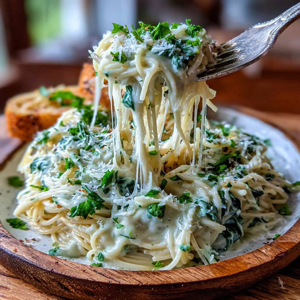 Angel Hair Pasta With Spinach Alfredo
