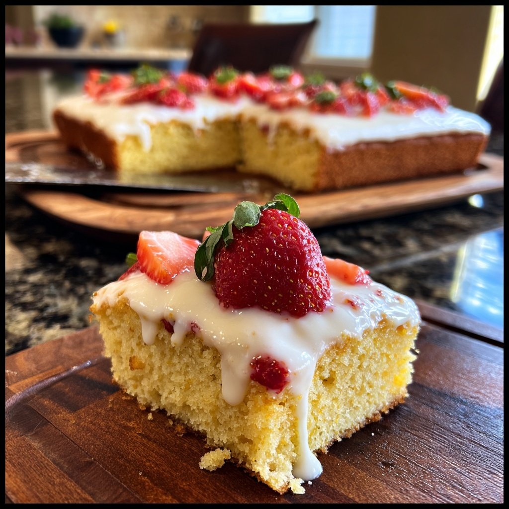 Moist Vanilla Strawberry Sheet Cake