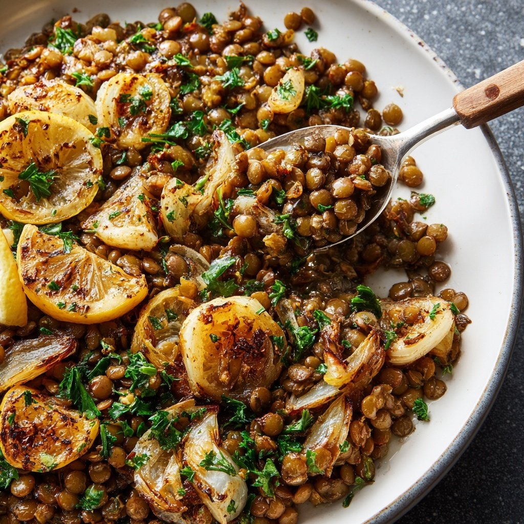 Roasted Lemon Garlic Lentil Skillet